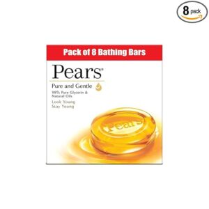 Pears Pure & Gentle Soap Bar (Combo Pack of 8) - With Glycerin for Soft, Glowing Skin & Body, Paraben-Free Body Soaps For Bath Ideal for Men & Women