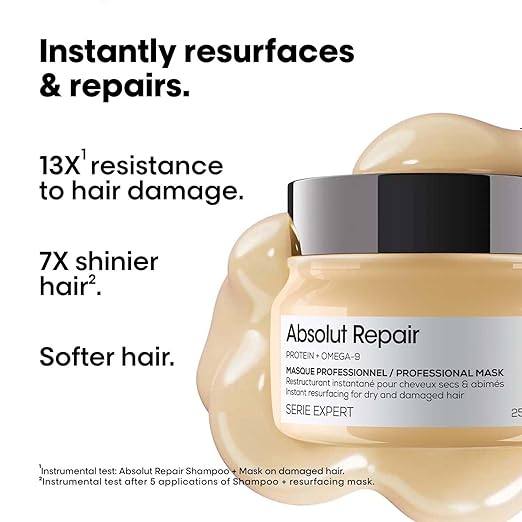 L'Oréal Professionnel Serie Expert Absolut Repair Masque |For dry and damaged hair| Provides deep conditioning & strength | With Gold Quinoa & Wheat Protein - Image 4