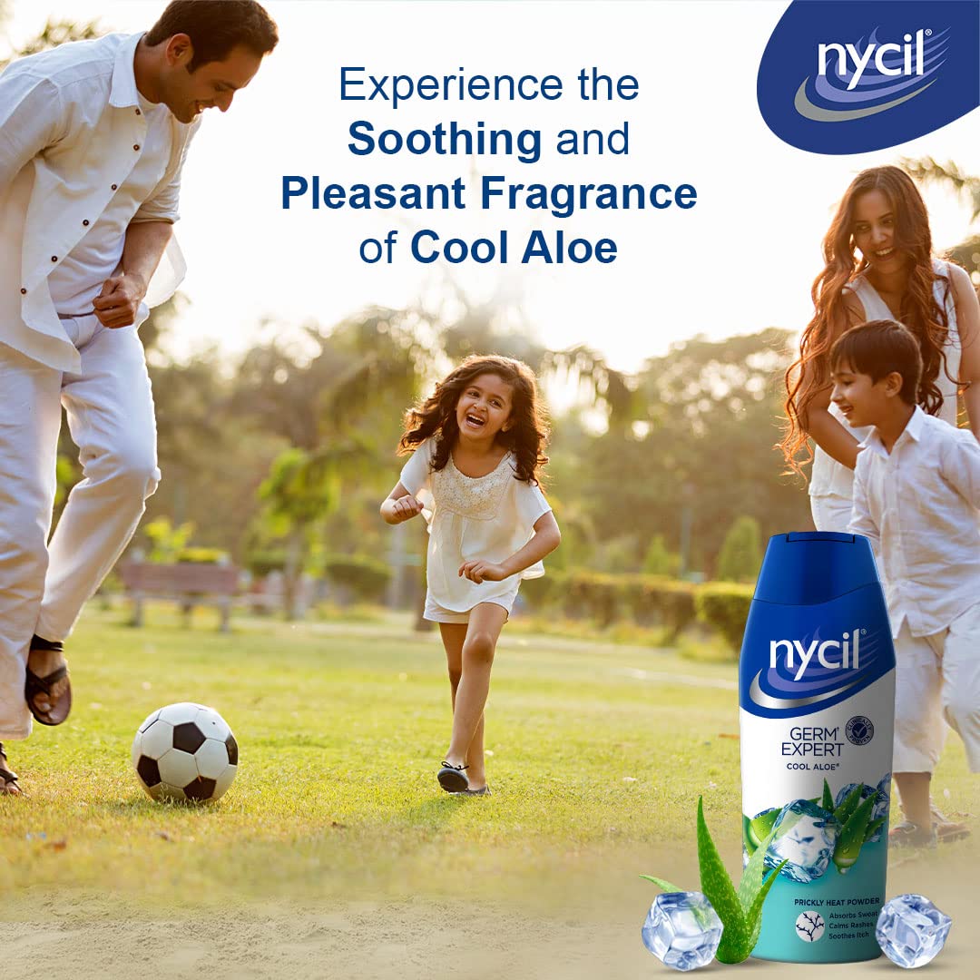 Nycil Germ Expert Prickly Heat Powder, Pack of 150gm+60gm, Assorted Fragrances (Cool Aloe) - Image 4