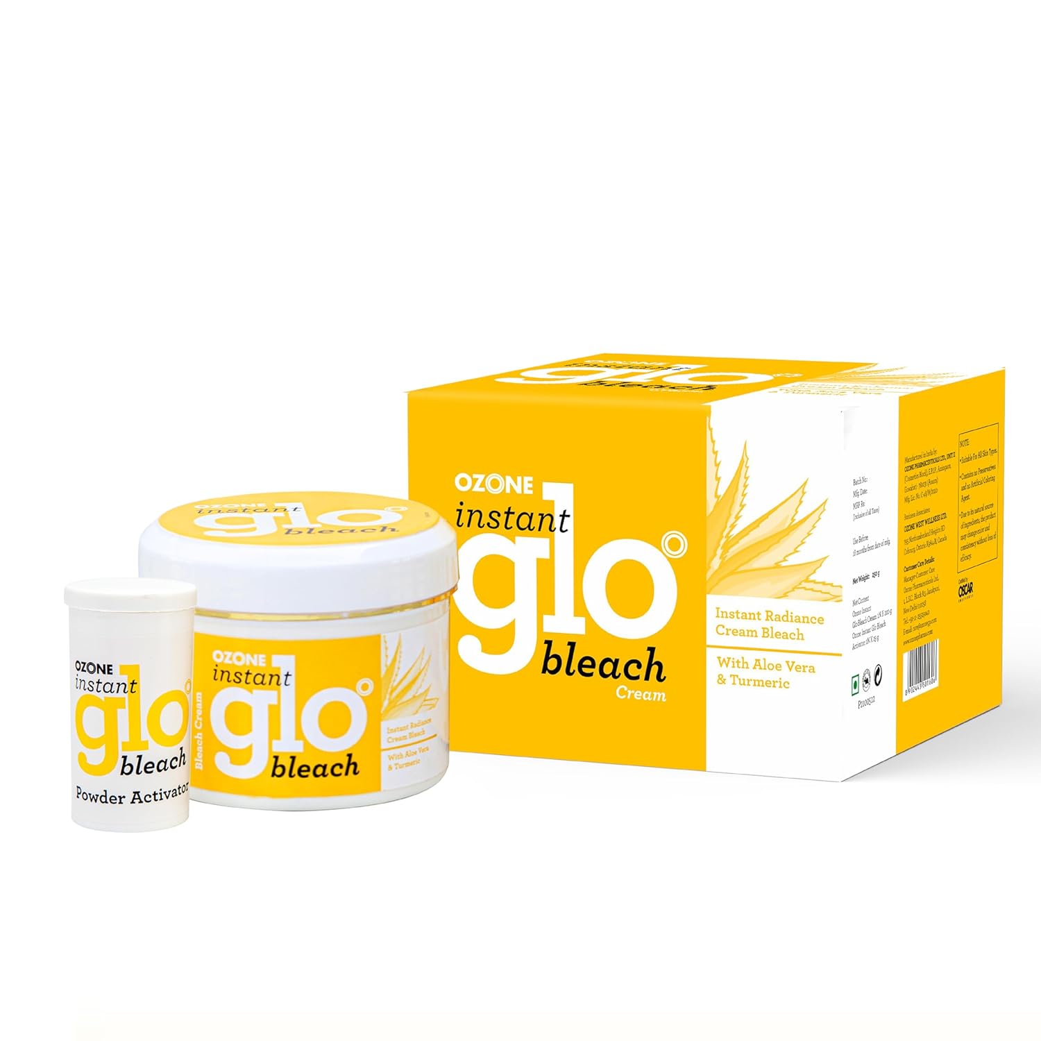 Ozone Instant Glo Bleach Cream for Men & Women | Enriched with Aloe Vera & Turmeric, 43 G (Pack of 3)