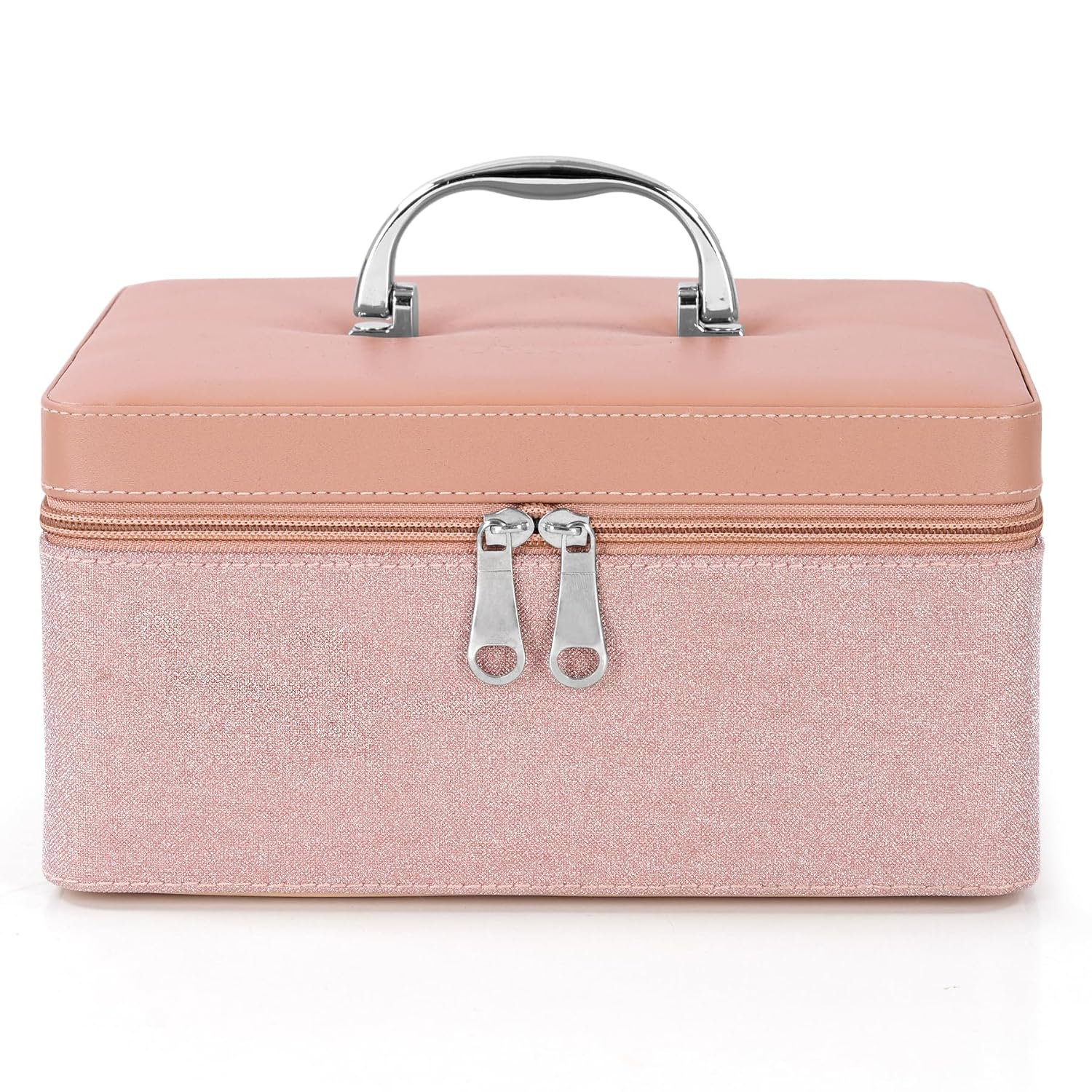 FADAK Cosmetic Makeup for Beauty Case Wedding Makeup Box Travel Large Vanity Mirror Storage Jewelry Bridal Box 22.50x 18.75x11.75 cm (Pink)