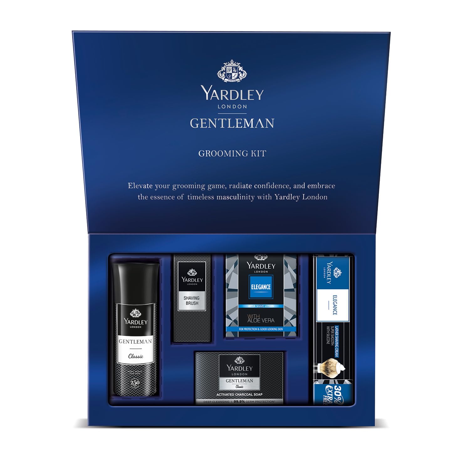 Yardley London Gentleman Luxury Grooming Kit For Men With Classic Activated Charcoal Soap,